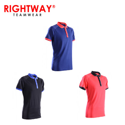 Rightway MOP 46 Reflective Placket Design Polo T-Shirt in navy, black, and red colors, showcasing reflective details.