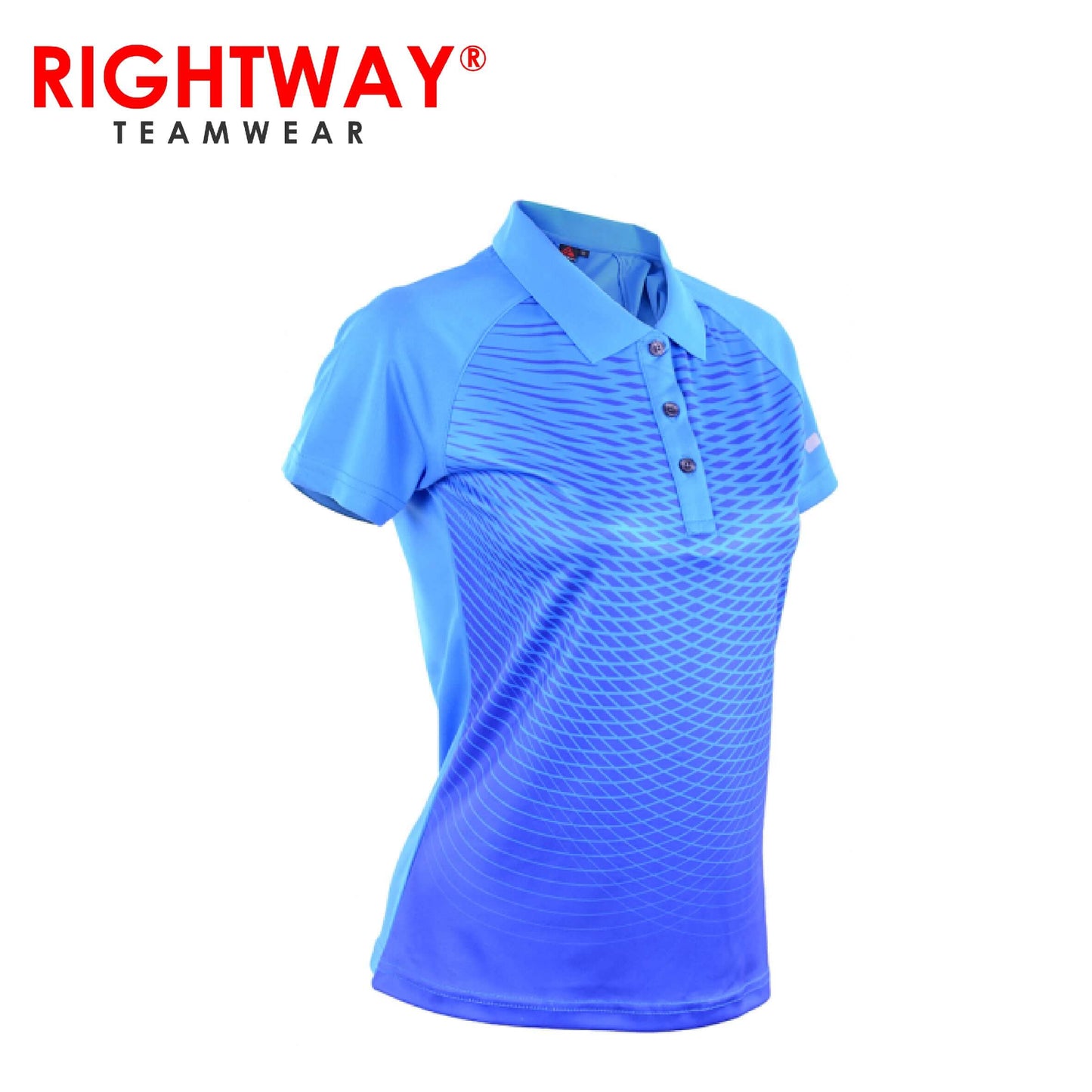 Rightway WOF 32 Women Reflective Collared Sublimation Polo T-Shirt in blue, stylish activewear for women.