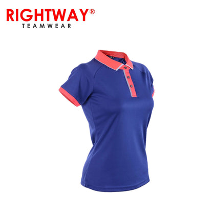 Rightway WOP 46 Women Reflective Placket Design Polo T-Shirt in blue and pink, stylish corporate gift option.