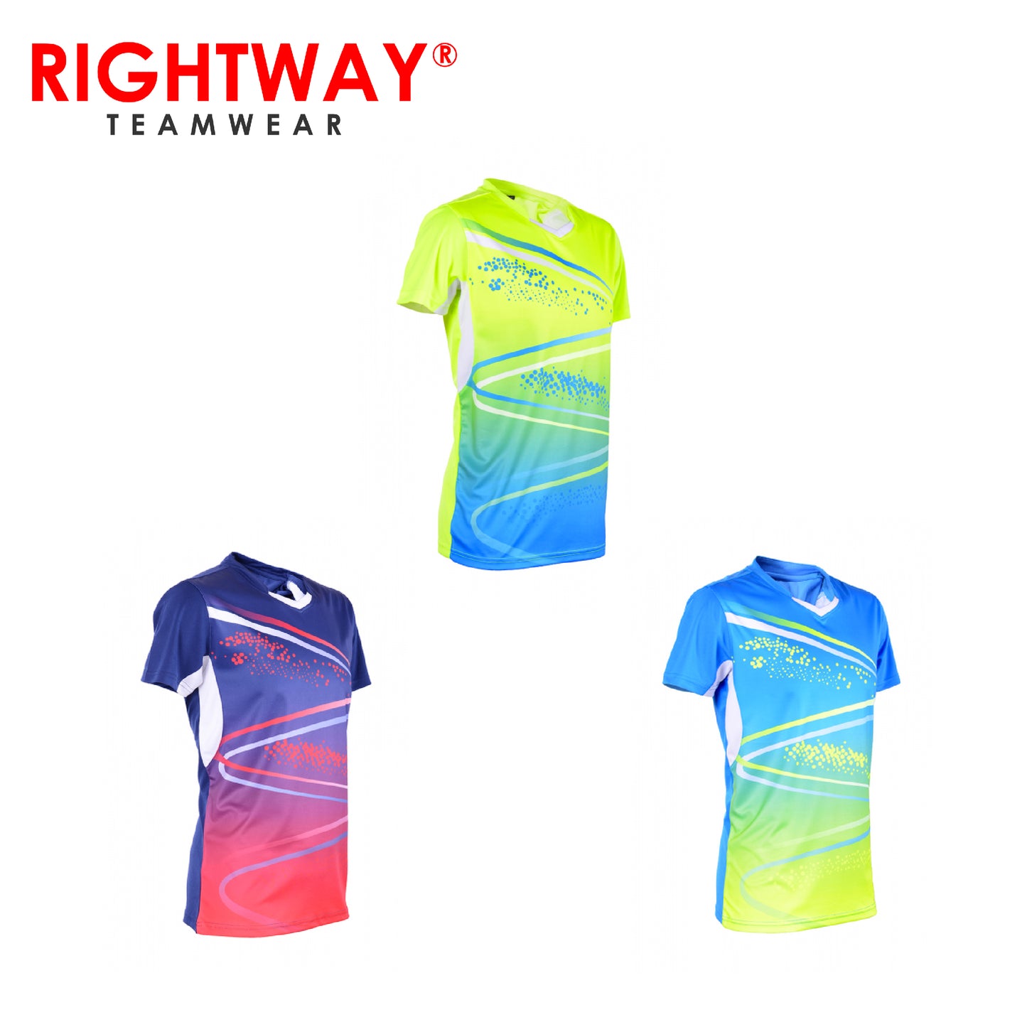 Rightway MOV 42 Neon-Tech Sparkle V-Neck T-Shirt in vibrant colors, perfect for sports and corporate gifts.