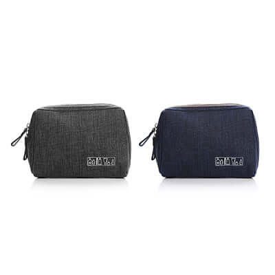 Snow Canvas Travel Organiser Pouch in Grey and Navy Blue, perfect for corporate gifts and travel organization.