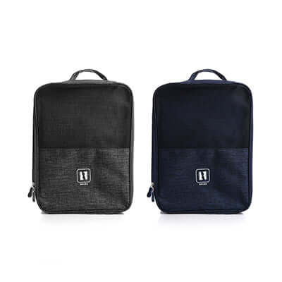 Snow Canvas Shoe Pouch in stylish Grey and Navy, perfect for organizing footwear while traveling.