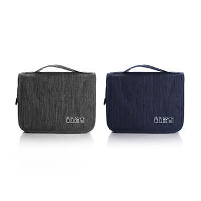 Snow Canvas Toiletries Pouch in grey and navy blue, ideal for corporate gifts and travel organization.