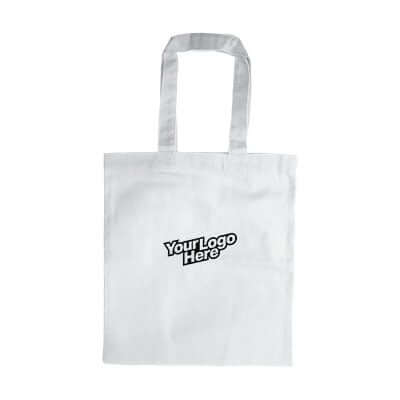 10oz Canvas Tote Bag with a custom logo design in white, perfect for corporate gifts and eco-friendly use.