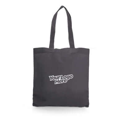 Non Woven Small Zeus Convention Tote Bag in black with reinforced handles for corporate gift use.