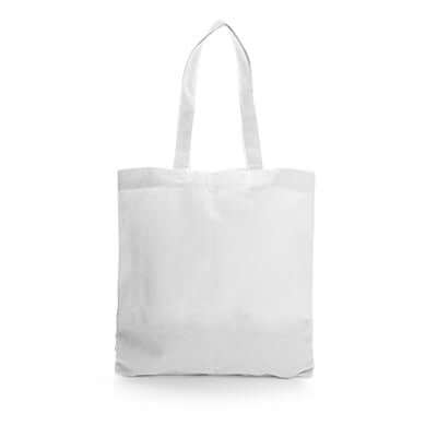 Non Woven Small Zeus Convention Tote Bag in white with reinforced handles for corporate gift use.