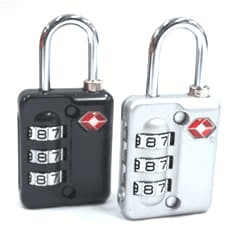 Two TSA Locks in black and silver finishes, featuring a 3-dial combination system, perfect as a corporate gift.