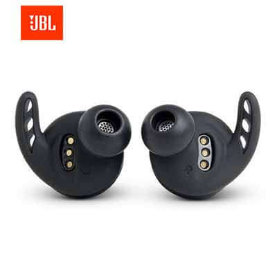 Under Armour® True Wireless Flash – Engineered by JBL® black headphones with waterproof technology and sport fit design.