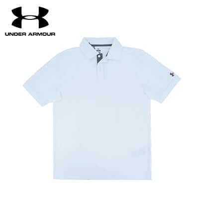 Under Armour M Corporate Polo Tee in white, featuring UA logo, ideal for a corporate gift.