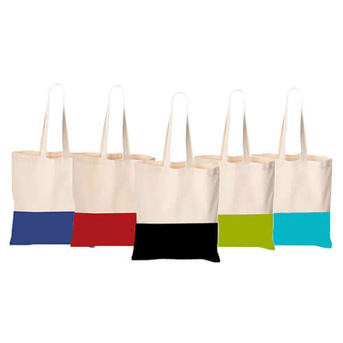 Color Canvas Bag (6oz) in vibrant colors like Royal Blue, Red, Black, Green, and Blue, ideal corporate gift.