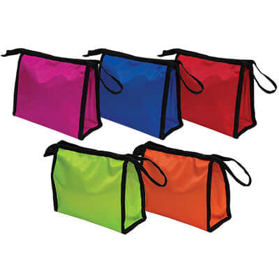 Colorful Nylon Accessories Pouch in pink, blue, red, green, and orange for organizing small items.
