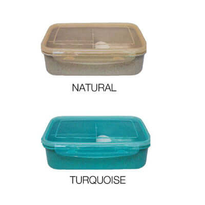 Wheat Fiber lunchbox with Spoon in natural and turquoise colors, eco-friendly meal prep solution.