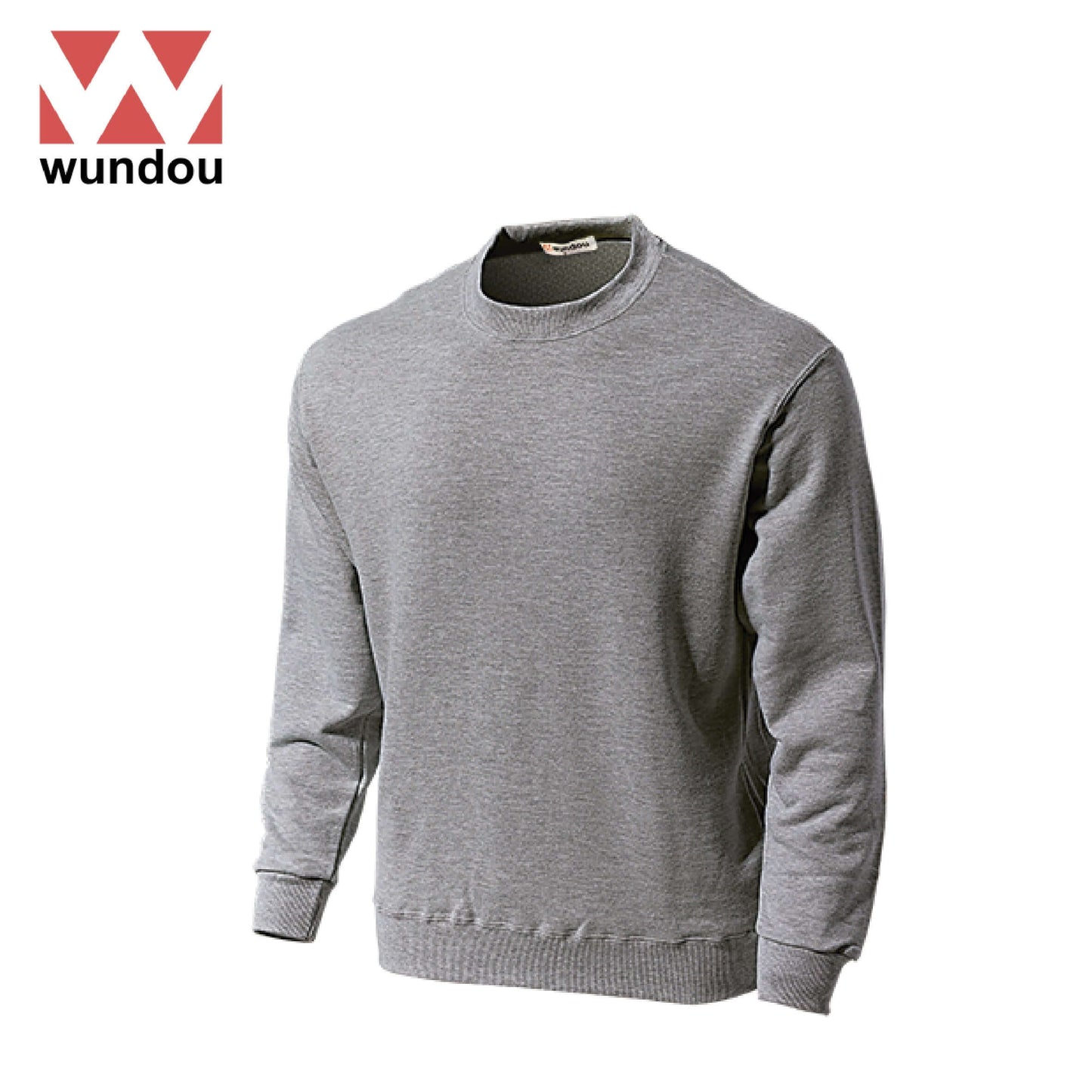 Wundou P601 Super Heavy Cotton Pullover Sweatshirt in gray, perfect for unisex comfort and style.