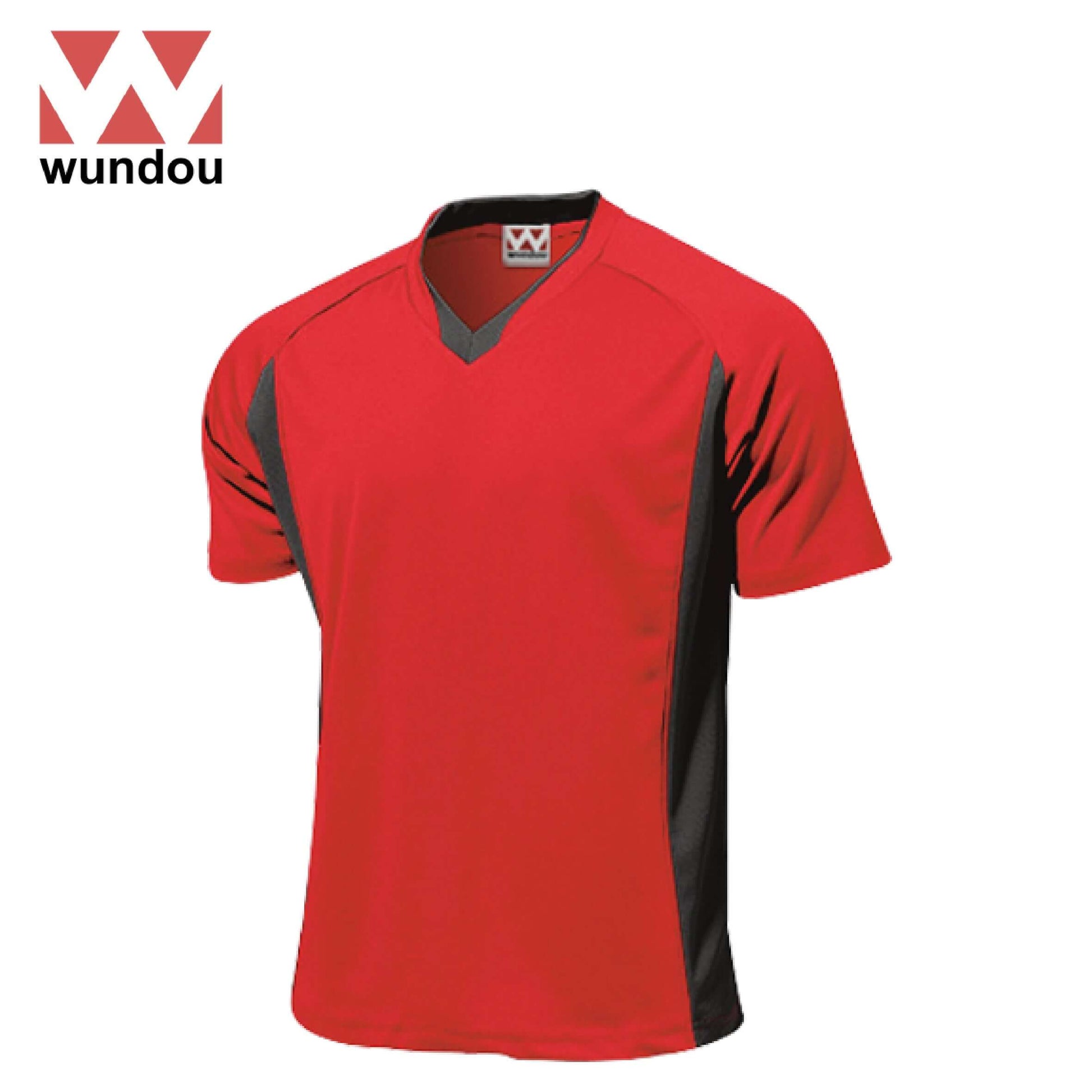 Wundou P1910 Basic Football Jersey in red with dark grey side inserts, ideal for sports and corporate gifts.