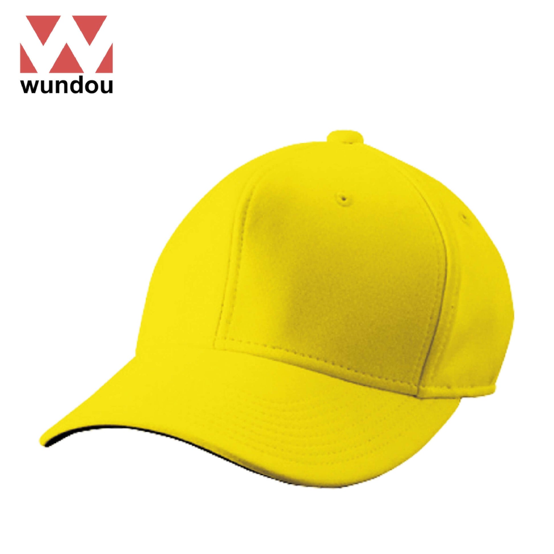 Wundou P81 6-Panel Baseball Cap in bright yellow, perfect for outdoor activities and corporate gifts.