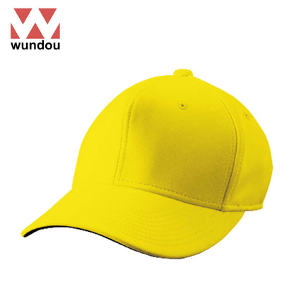 Wundou P81 6-Panel Baseball Cap in bright yellow, perfect for outdoor activities and corporate gifts.