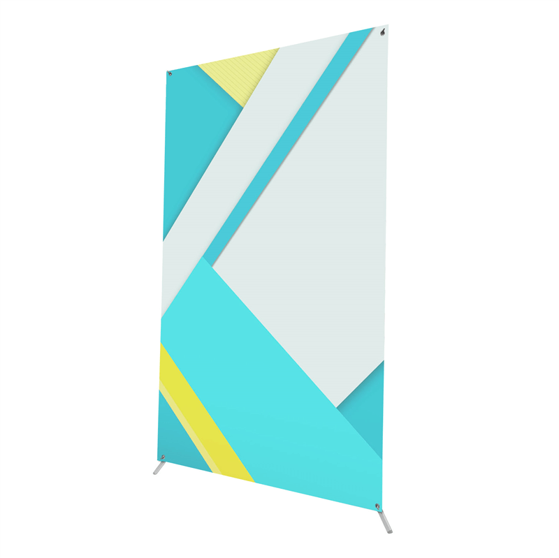 X-Stand Banner with colorful geometric design, perfect for corporate gift displays and promotional events.