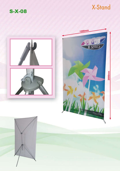 X-Stand Banner showcasing vibrant design and grey color, ideal for corporate gifts and branding events.