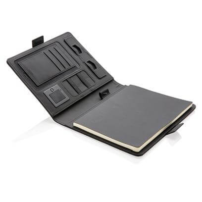 A5 Notebook with Wireless Charger 5W featuring sleek design and multiple compartments for notes and essentials.