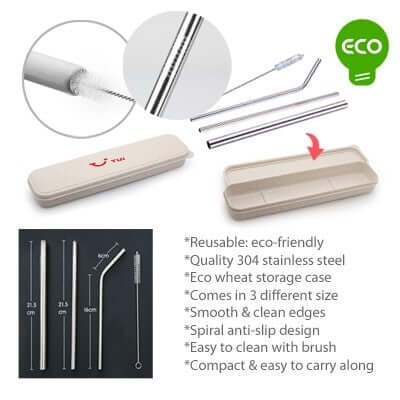 4-in-1 Silver Stainless Steel Drinking Straw Gifts Set Corporate Gifts Singapore