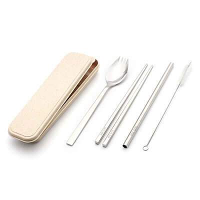 Eco Friendly Stainless Steel Travel Cutlery Spork and Straw Set Corporate Gifts Singapore