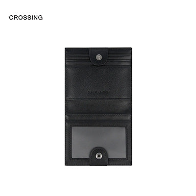 Crossing Elite Leather Card Case With Button Closure RFID in black full-grain leather.