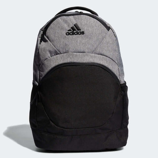adidas Casual Back Pack in gray and black with custom design and front pockets for storage.