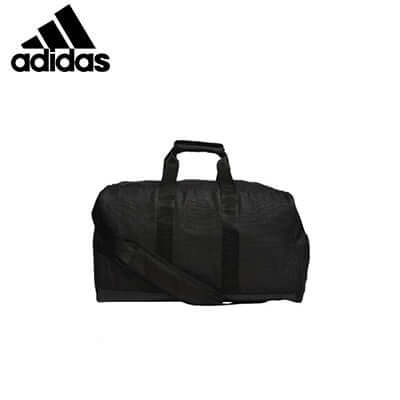 adidas Crestable Duffel Bag in black with handles and shoulder strap, ideal for travel and corporate gifts.