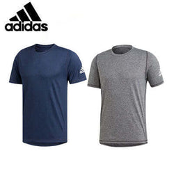 adidas Freelift Sport Ultimate Heather Tee in Black Melange and Tech Indigo Mel colors, perfect for workouts and corporate gifts.