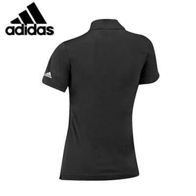 adidas Ladies Comfort Golf Polo Tee in black, stylish and comfortable for golfing, perfect as a Corporate Gift.