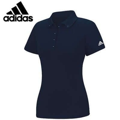 adidas Ladies Comfort Golf Polo Tee in navy blue color with embroidered logo, ideal for corporate gift.