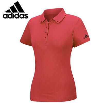 adidas Ladies Comfort Golf Polo Tee in red, perfect corporate gift for stylish golfers.