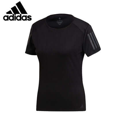adidas Ladies Performance Running Tee in black with reflective details, perfect for evening runs and stylish workouts.