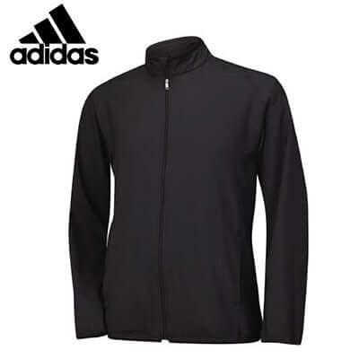 adidas Long Sleeve Golf Jacket in black, stylish design for golf enthusiasts, perfect corporate gift.