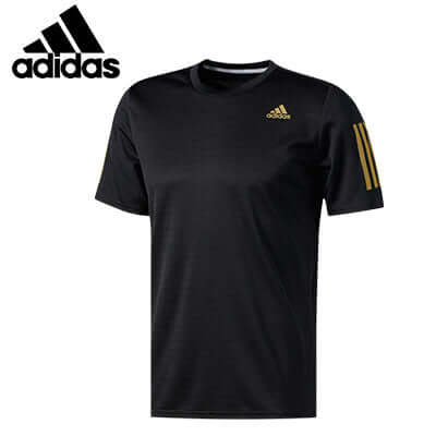 adidas Men Performance Running Tee in black with gold accents, perfect as a corporate gift for active individuals.