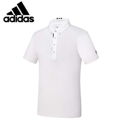 adidas Men Standard Golf Polo Tee in white with self-fabric collar, perfect for golf and corporate gifts.