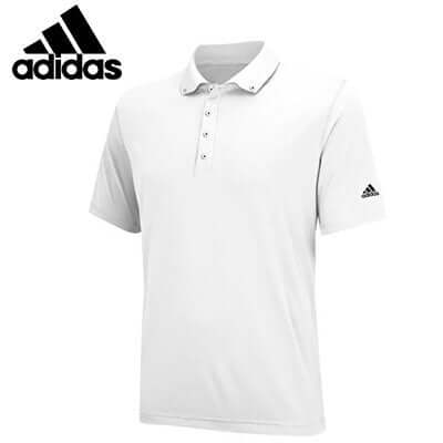 adidas Men Comfort Golf Polo Tee in white, stylish and breathable, perfect for golf or as a Corporate Gift.