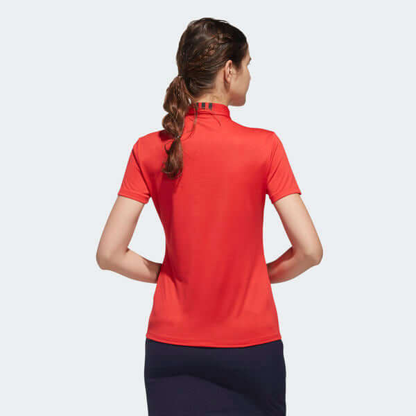 adidas Women's Golf Polo Shirt in vibrant red, showcasing the back view with stylish collar detail.
