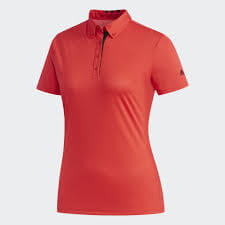 adidas Women's Golf Polo Shirt in vibrant red color, perfect for stylish comfort on the golf course.