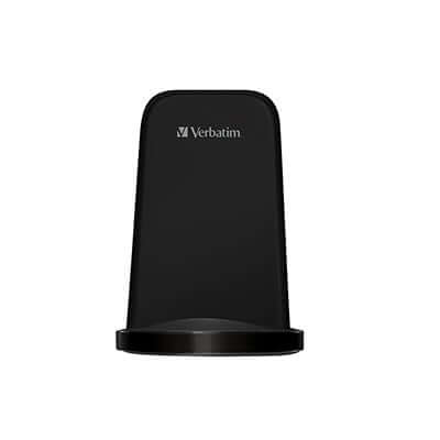 Verbatim 66096 15W Dual Coil Wireless Charger in black for Qi smartphones, ideal as a corporate gift.