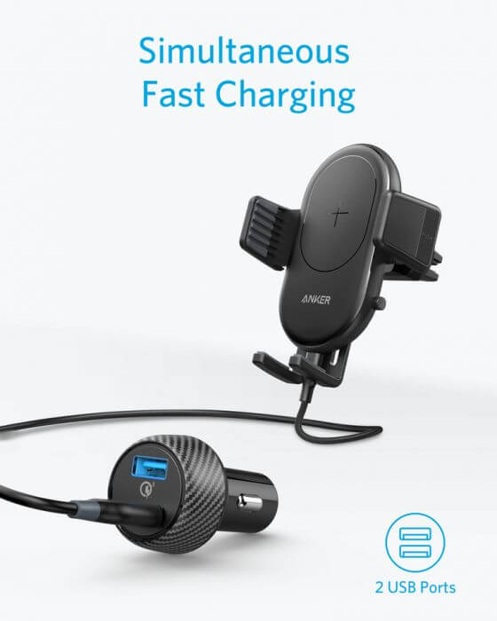 Anker PowerWave 7.5 Wireless Charging Car Mount With 2-Port QC 3.0 Charger Corporate Gifts Singapore