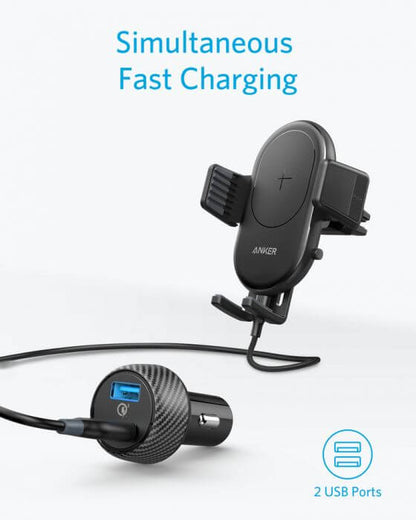 Anker PowerWave 7.5 Wireless Charging Car Mount With 2-Port QC 3.0 Charger Corporate Gifts Singapore