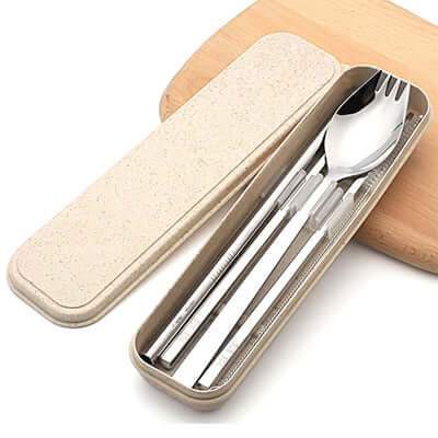 Eco Friendly Stainless Steel Travel Cutlery Spork and Straw Set Corporate Gifts Singapore