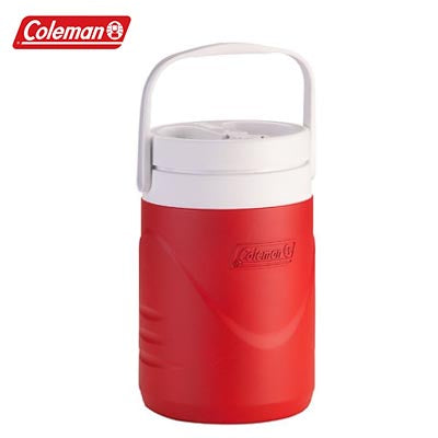 Coleman 1-Gallon Beverage Cooler (3.8 Litre) in red with a white lid and handle, ideal for outdoor hydration.