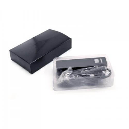 Cancom Portable Charger in packaging, sleek black design, ideal corporate gift for on-the-go lifestyle.