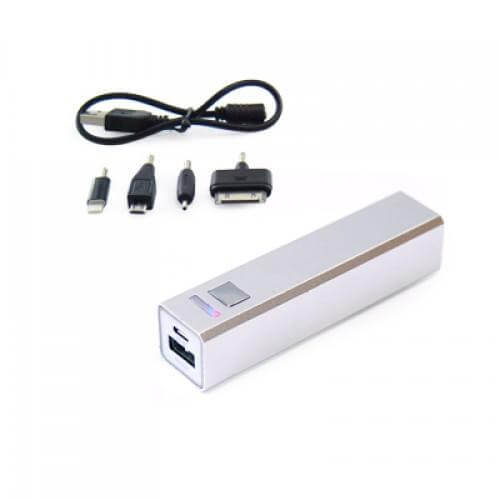 Cancom Portable Charger with four adaptors and charging cable, ideal as a corporate gift for any device.
