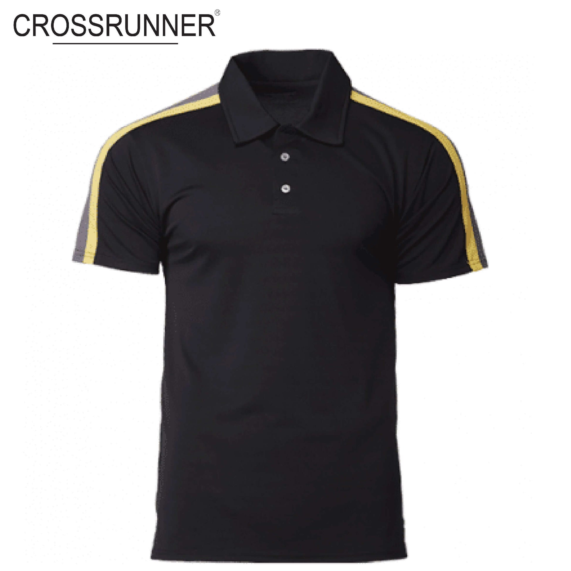 Crossrunner 1600 Waist Panel Polo T-Shirt featuring yellow contrast shoulder panels and sleek design.