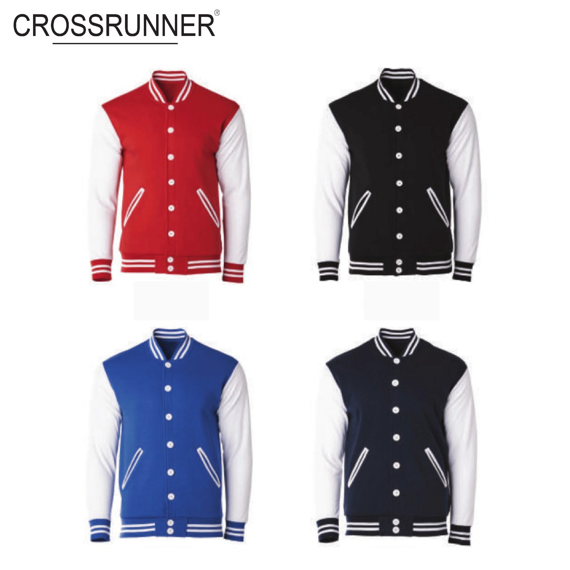 Crossrunner 1100 Varsity Jacket in red, blue, black with white sleeves, ideal as a Corporate Gift.