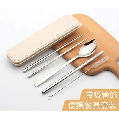 Eco Friendly Stainless Steel Travel Cutlery Spork and Straw Set Corporate Gifts Singapore