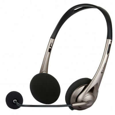 Verbatim Multimedia Headset with Boom Mic & Volume control, lightweight audio solution with easy volume adjustments.